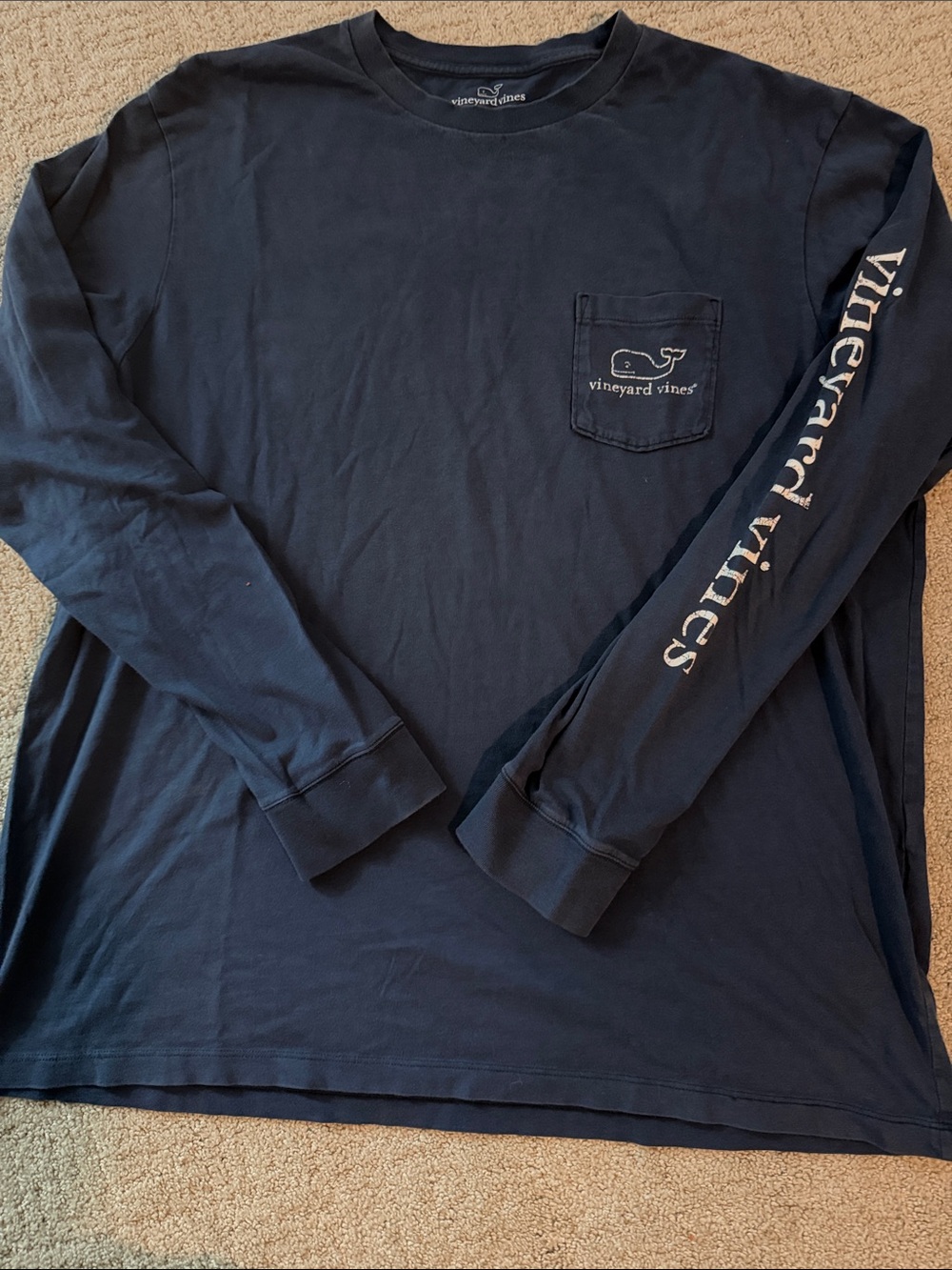 Vineyard Vines Navy Long-Sleeve Pocket Tee with Sleeve Logo